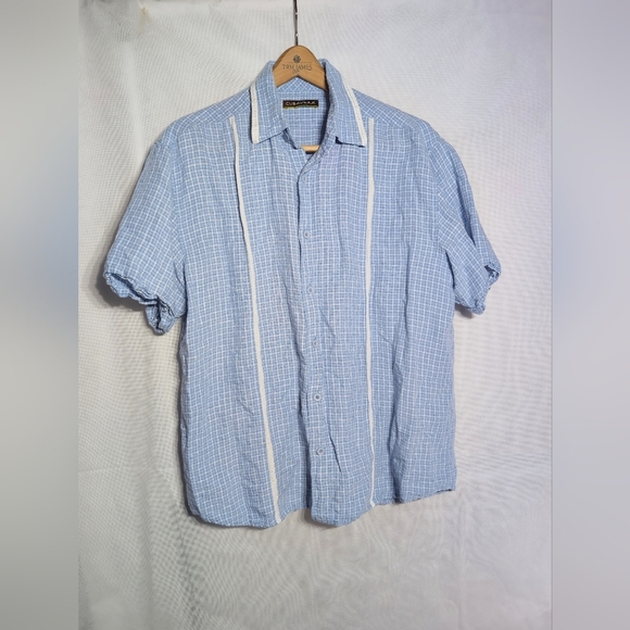 Vintage Cubavera Light Blue Checkered Men's Shirt Sz L - Picture 2 of 5